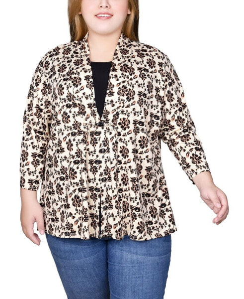 Plus Size Puff Print 3/4 Sleeve 2-Fer Top