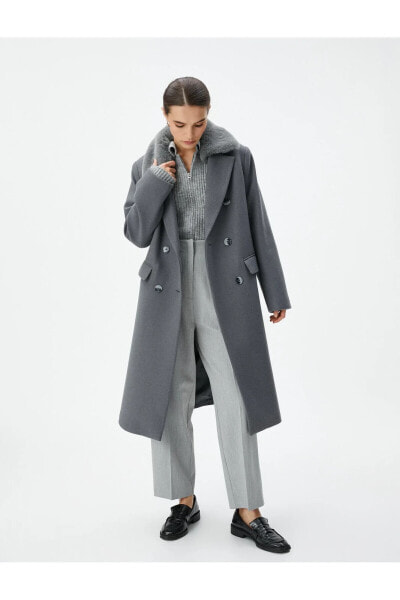 Пальто Koton Long Coat with Removable Faux Fur Trim