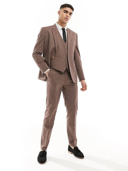 ASOS DESIGN slim suit jacket in brown