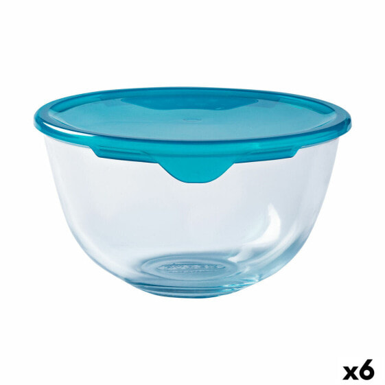 Синяя Круглая коробка для завтраков с крышкой Pyrex Cook & Store 500 мл Silicone Glass (6 штук)