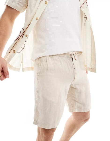 Superdry Drawstring linen shorts in stone grey