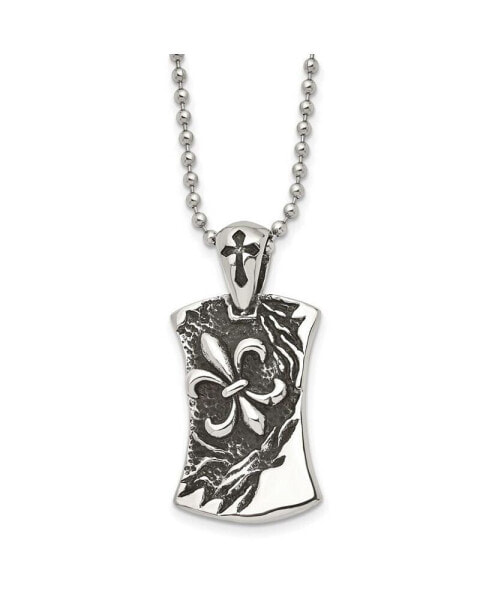 Chisel antiqued Fleur de lis Dog Tag Ball Chain Necklace