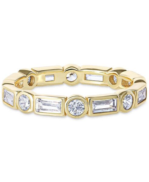 Cubic Zirconia Round & Baguette Bezel Eternity Band in 18k Gold-Plated Sterling Silver, Created for Macy's