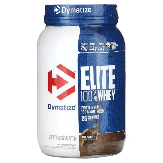 Dymatize, Elite, порошок из 100% сывороточного протеина, насыщенный шоколад, 907 г (2 фунта)