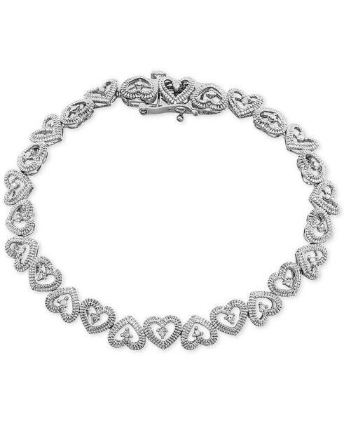 Diamond Heart Link Bracelet (1/10 ct. t.w.) Available in Sterling Silver or 18k Gold-plated Sterling Silver