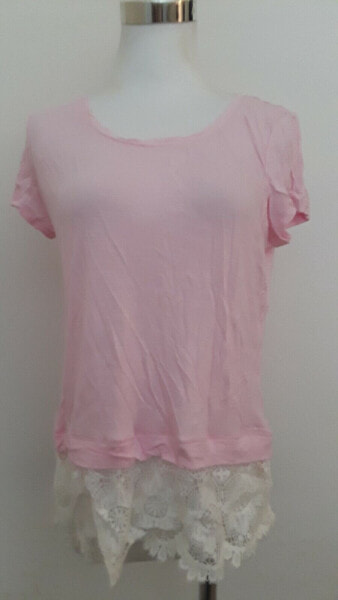 Блузка с коротким рукавом INC International Concepts с кружевным подолом розовая S