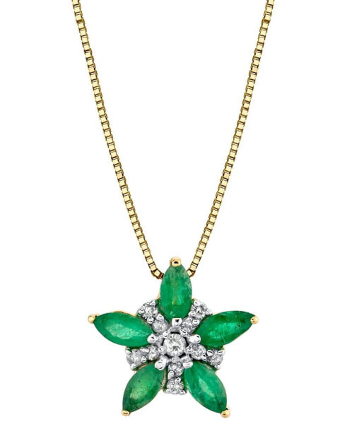 Emerald (3/4 ct. t.w.) & Diamond (1/10 ct. t.w.) Starflower 18" Pendant Necklace in 14k Gold