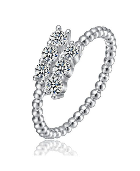 Sterling Silver Cubic Zirconia Coiled Bead Stacking Ring