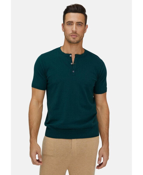 Bellemere Men's ShortTrim Fit Cotton Cashmere Henley T-Shirt