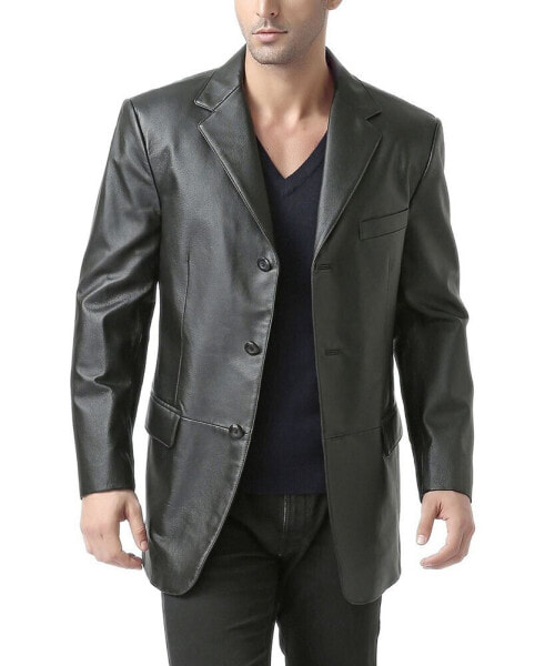 Men Liam Three-Button Leather Blazer