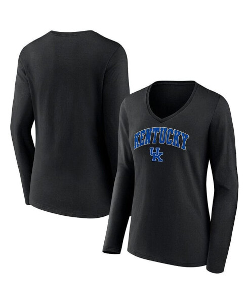 Women's Black Kentucky Wildcats Evergreen Campus Long Sleeve V-Neck T-shirt