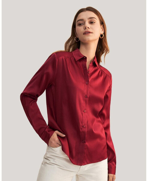 Women's Long Sleeves Collared Silk Blouse