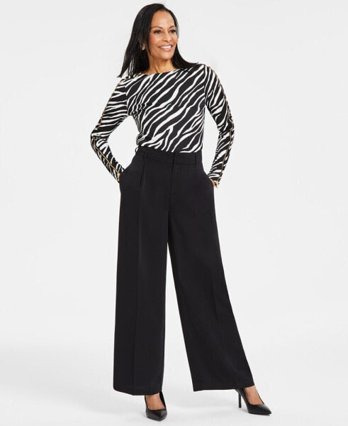Women's Pleated Wide-Leg Trousers, Created for Macy's