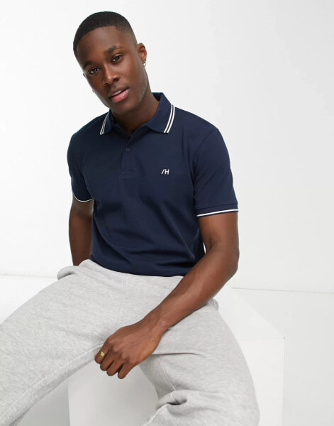 Selected Homme polo in navy with tipping