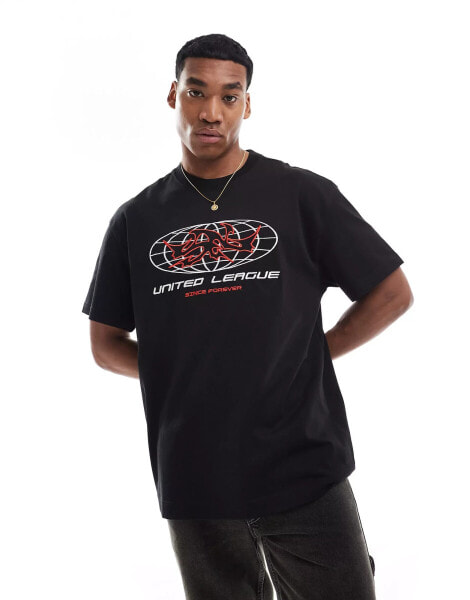 Weekday oversized t-shirt with united league embroidered graphic in black