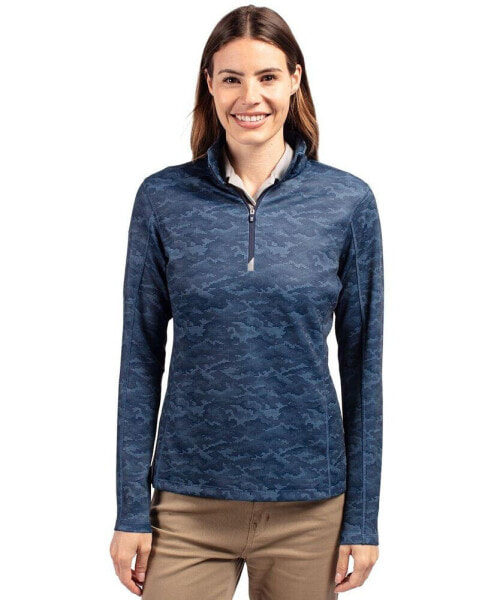 Women's Cutter Buck Traverse Camo Print Stretch Quarter Zip Pullover Jacket