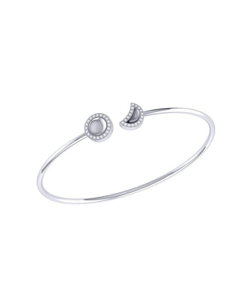 Moon Phases Design Sterling Silver Diamond Adjustable Women Cuff