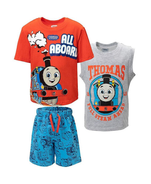 Tank Engine Boys 3 Piece Outfit Set: T-Shirt Tank Top Shorts - Toddler|Child