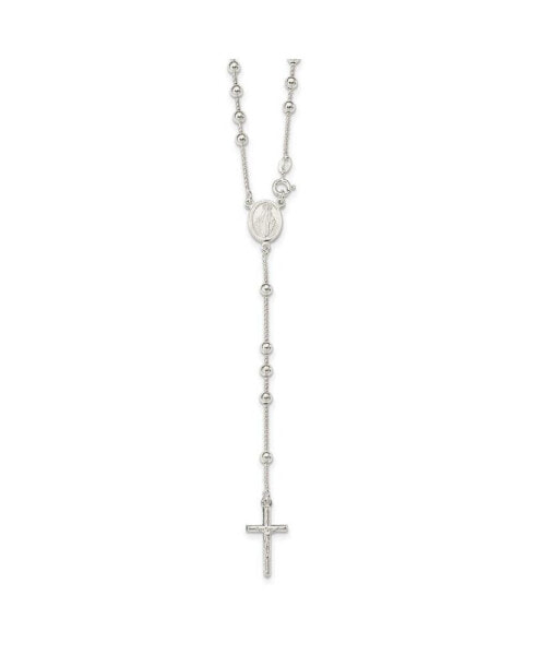 Sterling Silver Polished Bead Rosary Pendant Necklace 21"