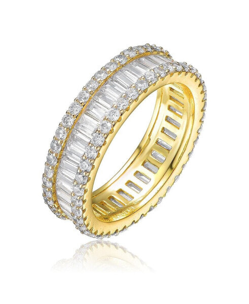 RA 14K Gold Plated Baguette Cubic Zirconia Wide Band Ring