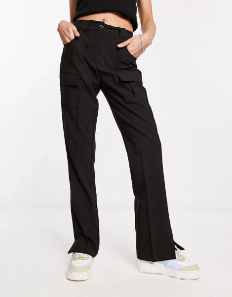 JJXX straight leg cargo trousers in black