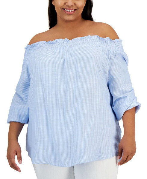 Plus Size Printed Off-the-Shoulder Top, Created for Macy's