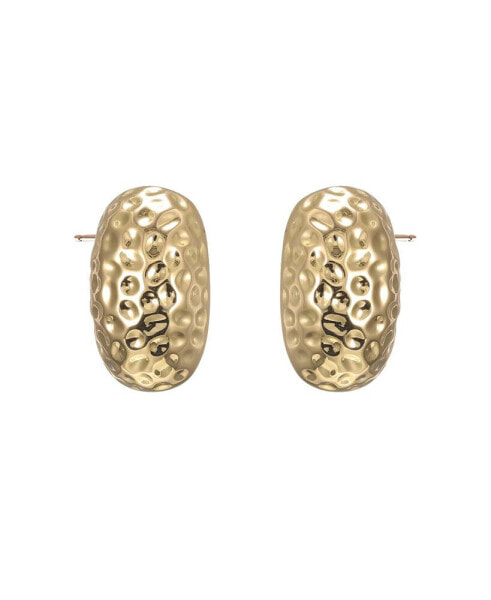 Indented Puffy Oval Stud Earring - 14K Gold-Plated