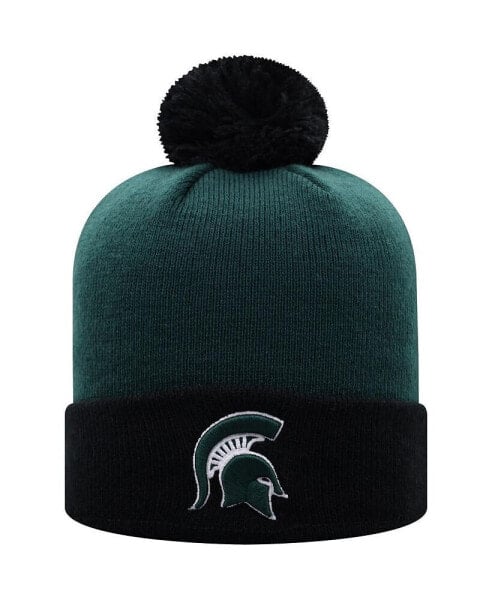 Men's Green and Black Michigan State Spartans Core 2-Tone Cuffed Knit Hat with Pom