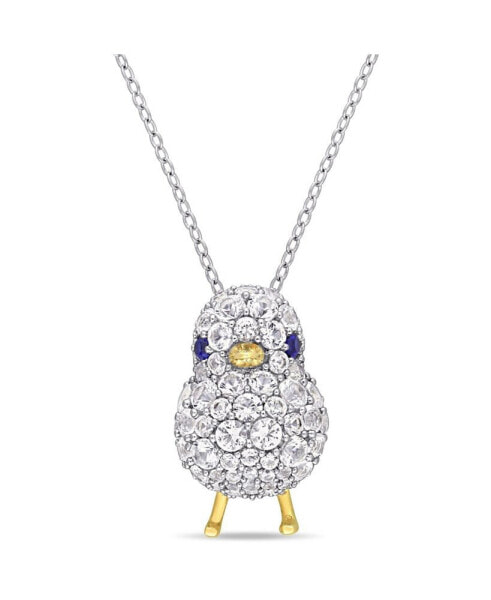 Macy's created Blue and White Sapphire (2 3/4 ct. t.w.) Chick Bird Necklace in 18k Two-Tone Over Sterling Silver