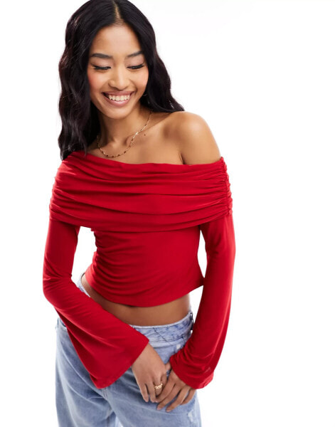 ASOS DESIGN slinky one shoulder top in red