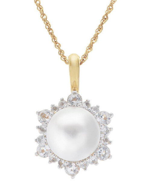 Macy's cultured Freshwater Pearl (8mm) & White Topaz (3/4 ct. t.w.) Halo 18" Pendant Necklace in 14k Gold-Plated Sterling Silver