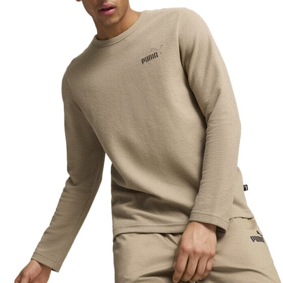 Puma Essentials Elevated Waffle Crew Neck Long Sleeve T-Shirt Mens Beige Casual