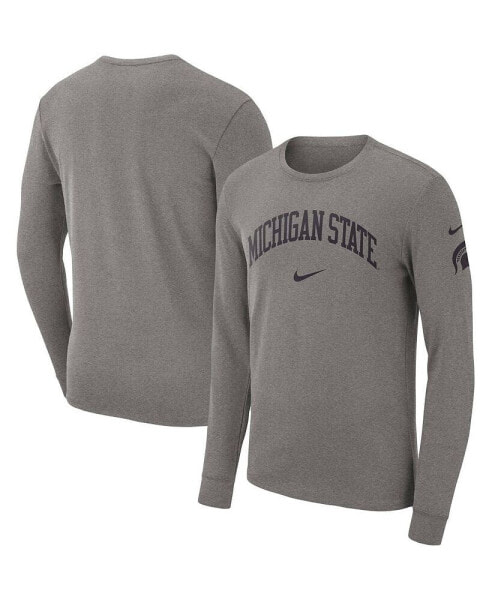 Men's Heather Gray Michigan State Spartans Arch 2-Hit Long Sleeve T-shirt