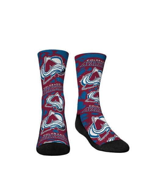 Youth Boys and Girls Socks Colorado Avalanche Allover Logo and Paint Crew Socks