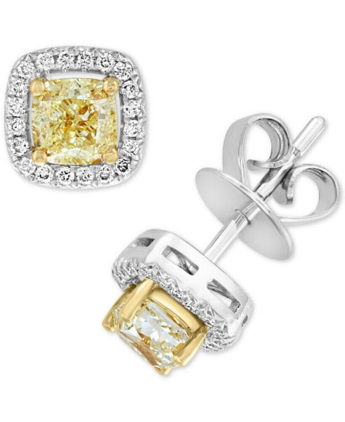 EFFY® Yellow & White Diamond Cushion Halo Stud Earrings (3/4 ct. t.w.) in 18k Gold & White Gold