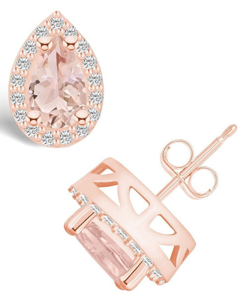 Morganite (1-3/8 ct. t.w.) and Diamond (1/3 ct. t.w.) Halo Stud Earrings in 14K Rose Gold