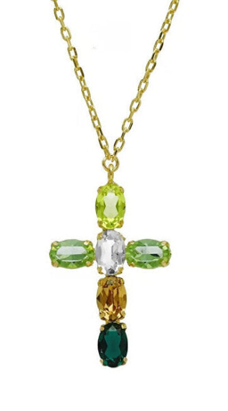 Gold-plated women´s necklace Cross with Harmony crystals A4691-20DG