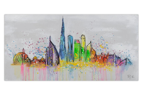 Bild handgemalt Dubai Skyline Silhouette