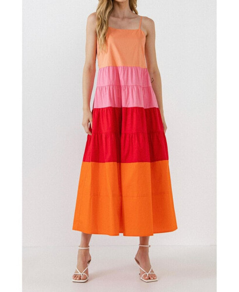 Women's Color Block Spaghetti Maxi