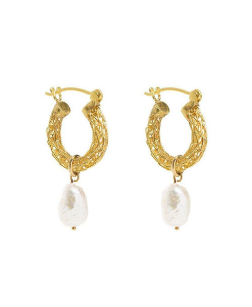 GOLD WEAVE MINI HOOPS WITH BAROQUE PEARL EARRINGS
