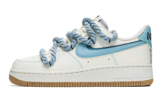 【定制球鞋】 Nike Air Force 1 Low 82 海盐牛奶 简约百搭 特殊鞋带 低帮 板鞋 女款 白蓝 / Кроссовки Nike Air Force DX6065-101(