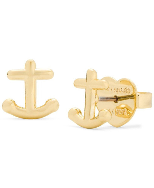 Gold-Tone Away We Go Polished Anchor Stud Earrings