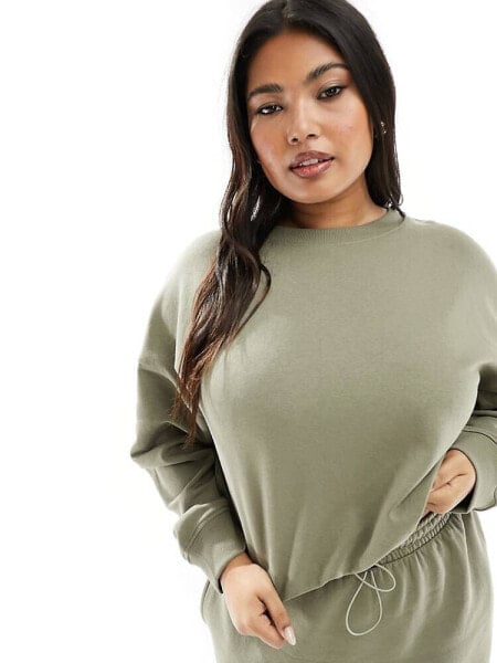 Yours cropped sweatshirt in khaki co-ord