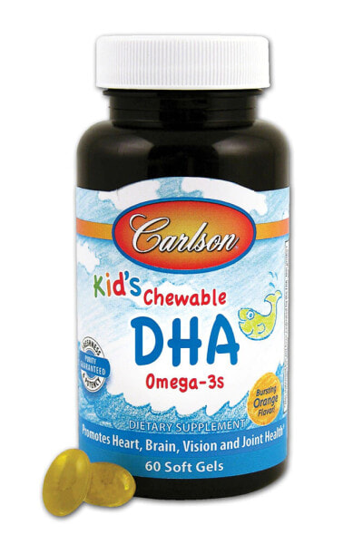 Carlson Kids Chewable DHA Bursting Orange  Жевательный  DHA Омега-3 для здорового развития мозга и зрения у растущих детей 60  жевательные капсулы