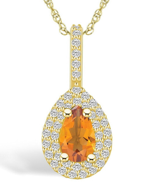Citrine (7/8 Ct. T.W.) and Diamond (3/8 Ct. T.W.) Halo Pendant Necklace in 14K Yellow Gold