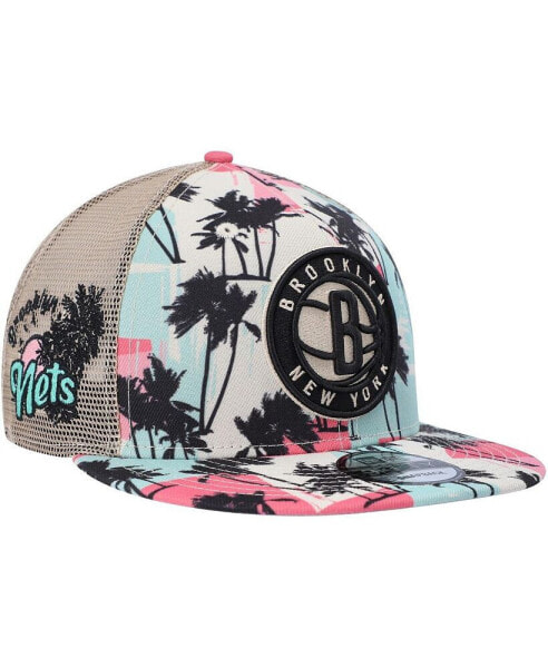 Men's Cream Brooklyn Nets Palm Trees 9FIFTY Trucker Snapback Hat