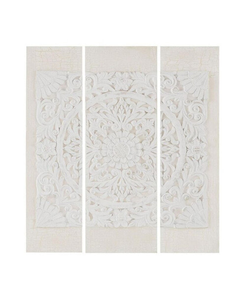 White Mandala Triptych 3-Piece Dimensional Resin Canvas Wall Art Set