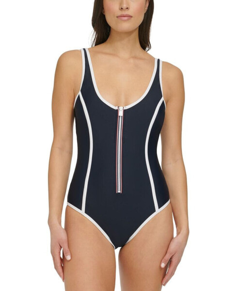 Women's Seamed One-Piece Zip-Up Swimsuit
