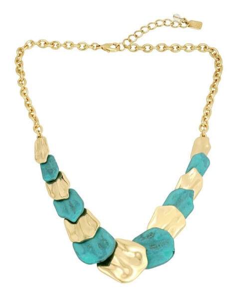 Turquoise Patina Petal Layered Bib Necklace