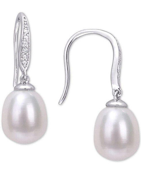 Cultured Freshwater Pearl (8-1/2mm) & Diamond Accent Drop Earrings in Sterling Silver